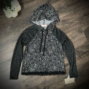 NWT Rewind leopard hoodie lace trim gray small